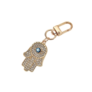 Porte-clés Main de Fatima doré avec œil protecteur et cristaux pour sacs à main