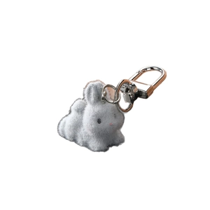 Porte-clés mignon lapin blanc floqué avec fermoir mousqueton en argent pour sacs