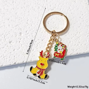 Detailed size specifications for Christmas metal keychain with reindeer and snowman charms