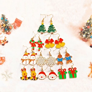 Christmas Alloy Enamel Stud Earrings For Women Santa Claus Xmas Tree Snowman Reindeer Snowflake Ginger Man Bells Candy Cane Drop Earrings Holiday Party Jewelry Gift