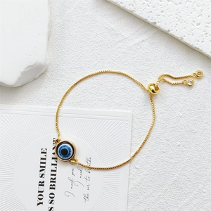 Bracelet Ajustable en Cuivre Oeil Maléfique Turc Plaque Or Oeil Bleu Bracelet à Noeud Coulissant Bijoux Cadeau Protection Femme