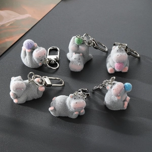 Mignon Porte-Clés Hippopotame Floqué Dessin Animé Animal Charme De Sac Mini Figurine Pendentif Cadeau Pour Femmes Filles