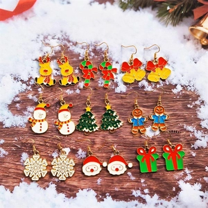 9 pairs of Christmas enamel earrings set featuring reindeer snowmen and bells