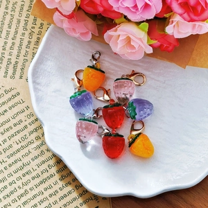 Colorful mini resin strawberry charms with metal lobster clasps for keychains and jewelry