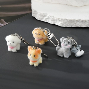 Mignon Porte-clés Chiot Floqué 3D en Résine Animal Chien Bijou de Sac Femme Schnauzer Golden Retriever Corgi Bichon Cadeau