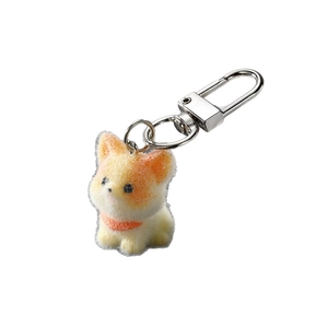Porte-clés chiot corgi floqué avec écharpe orange et boucle en métal argenté robuste
