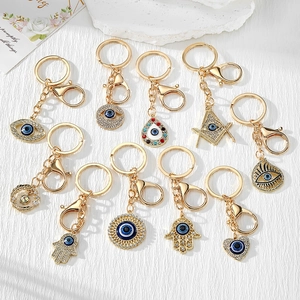 Ethnic Evil Eye Hamsa Hand Keychain Alloy Rhinestone Enamel Blue Nazar Heart Moon Pendant Keyring For Women Bag Decor Gift