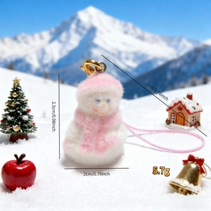 Pink plush snowman phone charm with golden lobster clasp for Christmas gift decoration