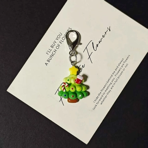 Detailed Christmas tree keychain with colorful resin ornaments and silver lobster clasp