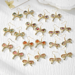 Handmade Real Dried Flower Resin Drip Glue Bow Dangle Earrings With Stainless Steel Earring Hook Pastoral Jewelry For Women
