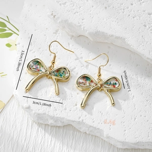 Handmade resin bow earrings with dried flowers and stainless steel hooks 3.5cm size