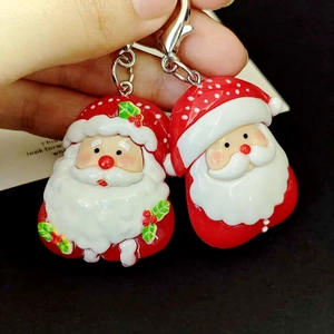 Pair of large Santa Claus keychain pendants with red hats and lobster clasps for gift