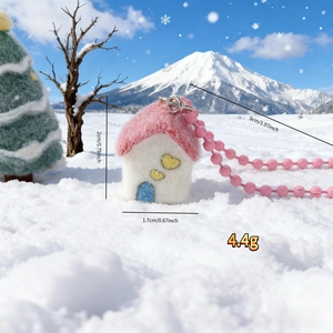 Detailed dimensions of a small 2cm flocked resin cottage phone charm with pink beads