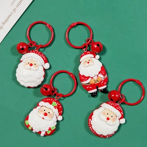 Large Christmas Santa Claus Keychain Red Resin Cartoon Pendant With Bell Bag Accessory Festive Xmas Gift For Women Kids