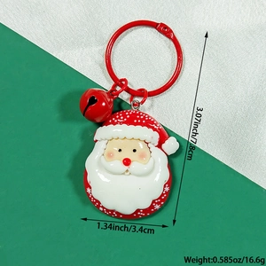 Detail view of large Santa Claus keychain with red bell and metal ring showing measurements