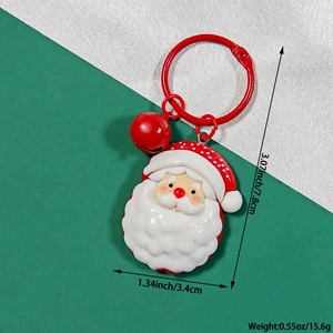 Detailed dimensions of Santa Claus keychain with red bell and PVC pendant