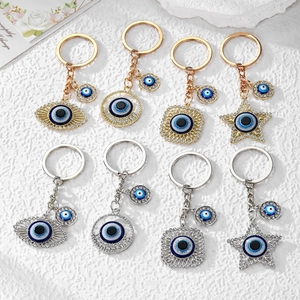Vintage Alloy Evil Eye Keychain Rhinestone Inlaid Star Geometric Pendant Lucky Nazar Amulet Bag Hanging Ornament Gift