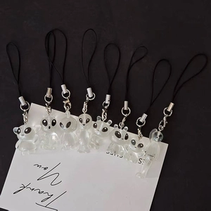 Skurriler Leuchtender Alien Harz Handy-Gurt Schlüsselanhänger Transparenter Mini Alien Taschenanhänger Damen Schmuck Geschenk