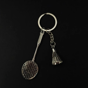 Porte-clés raquette de badminton et volant en alliage argenté pour sac et cadeau sport