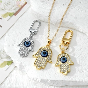 Hamsa Hand Boze Oog Hanger Ketting Sleutelhanger Strass Legering Fatima Hand Bescherming Amulet Sieraden Cadeau Voor Vrouwen Mannen