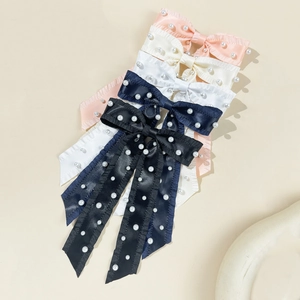 Set of 5 elegant satin pearl bow hair clips in assorted colors for styling