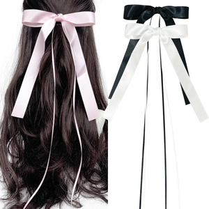 Balletcore Satin Ribbon Bow Hair Clip Long Streamer Sweet Elegant Back Of Head Barrette For Women Hair Accessories