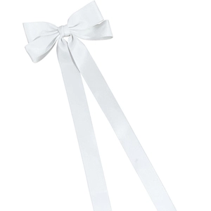 Long white satin ribbon bow hair clip with polished texture and flowing elegant long streamers