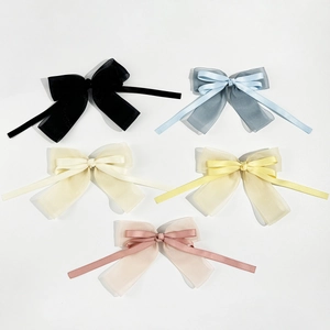 Pince à Cheveux Nœud en Maille Style Coréen pour Femmes Fait à la Main Ruban en Satin Double Couche Accessoire de Cheveux Élégant