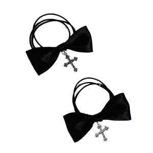 Élastiques à cheveux nœud satin noir style gothique avec pendentifs croix vintage