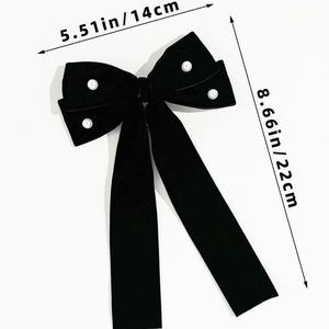 Elegant black velvet bow hair clip with white pearls, vintage French style hair accessory