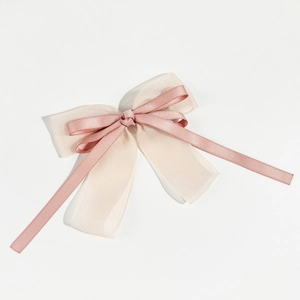 Barrette élégante avec double nœud en organza et satin rose pour filles et femmes
