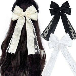 Français Élégant Pince à Cheveux Nœud en Dentelle Long Ruban Pince à Ressort Rétro Broderie Florale Accessoires Cheveux Femme Mariage