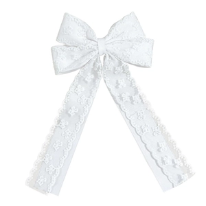 Barrette à cheveux élégante en dentelle blanche avec nœud et rubans pour femmes