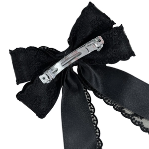 Pince à cheveux élégante avec nœud en dentelle noire et ruban satin de style français