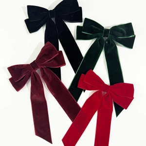 Elegant vintage velvet bow hair clips in black, green, wine and red with long streamers