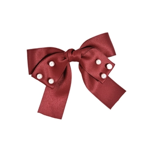 Barrette à cheveux élégante en satin bordeaux avec perles blanches, accessoire rétro