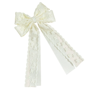 Barrette à cheveux élégante en dentelle crème avec longs rubans et motifs floraux