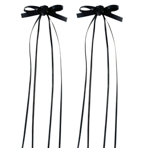 Elegante coppia di fermagli per capelli con fiocchi neri, rosa e nastri lunghi