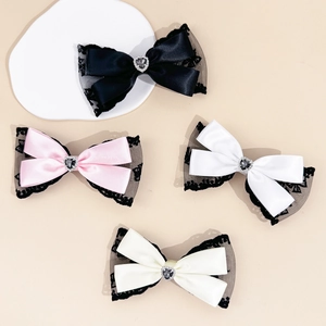 Barrette à Nœud en Dentelle Cœur Sweet Cool pour Femmes Nœud en Ruban Avec Strass Alliage Pince à Bec de Canard Accessoires