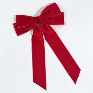 French vintage red velvet bow hair clip with long streamers for elegant styling