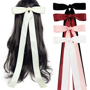 Elegante Fermaglio per Capelli in Raso con Fiocco e Nastri Lunghi Tinta Unita Versatile Fermaglio a Molla Moda Donna Accessori Capelli