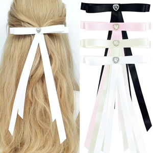Fermaglio per Capelli a Fiocco in Raso Con Strass a Cuore Nastri Lunghi Dolce Copricapo Balletcore per Donna Ragazza