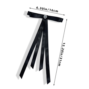 Elegante fermaglio per capelli in raso nero con ciondolo a cuore in strass