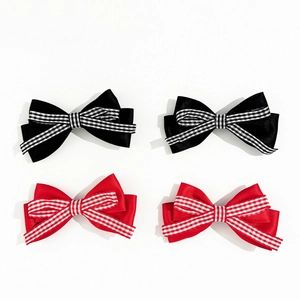 Lot de 4 barrettes à cheveux avec nœuds à carreaux rouge et noir en satin pour femme