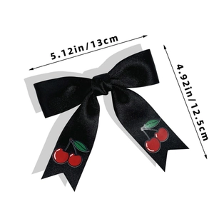Barrette élégante en satin noir avec motif cerise et nœud pour femmes et filles
