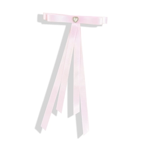 Fermaglio per capelli con fiocco di seta rosa e strass a cuore in stile balletto coreano
