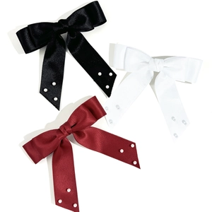 Elegante Fermaglio per Capelli con Fiocco in Raso e Nappina di Finta Perla Artificial Donna Stile Francese Grande Nastro Molla Accessori Capelli Matrimonio