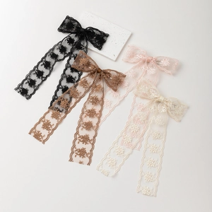 Elegant French Lace Flower Bow Hair Clip With Long Streamers Vintage Embroidery Duckbill Clip For Women Daily Hair Accessories