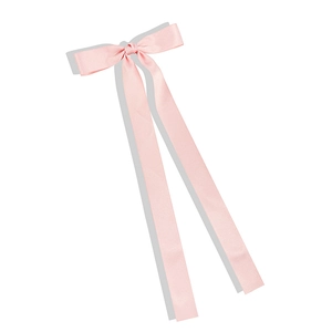 Elegante fermaglio per capelli con lungo fiocco in raso rosa e finitura lucida