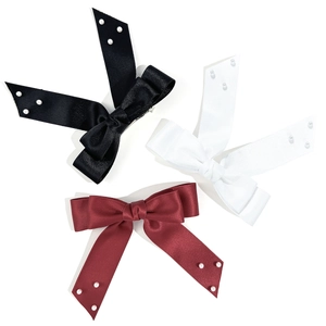 Set di 3 eleganti fermagli per capelli con fiocchi in raso e perle in nero, bianco e bordeaux